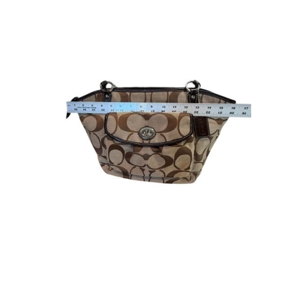 Coach Signature Monogram Canvas Leather Shoulder Bag Khaki Brown Tote Zipper - Picture 6 of 9